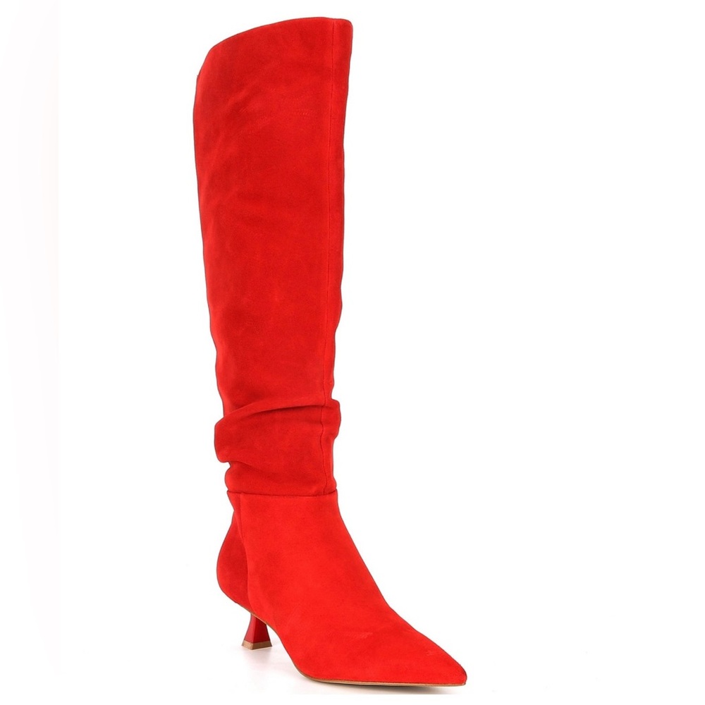 Gianni Bini Ryder Red Suede Slouchy Kitten Heel Tall Boots Size 7 NWT